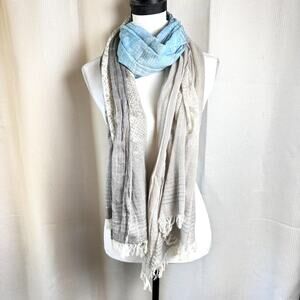 Ahujasons Ombre Wool Modal Scarf Art To Wear Chic Fringe Blue Gray 39x80" EUC